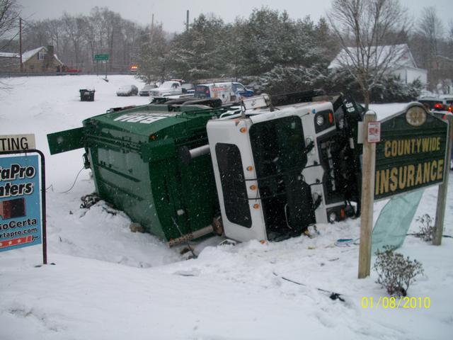 Garbage Truck Rollover On Rt 6N During Snowstorm